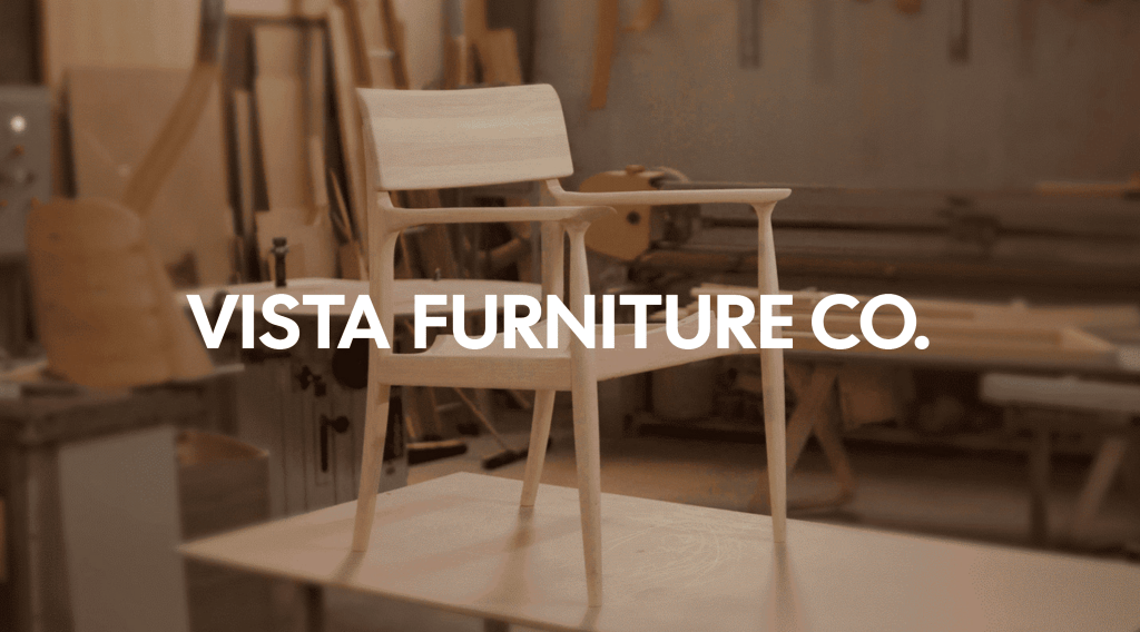 image of a hardwood chair with the logo of Vista Furniture Co