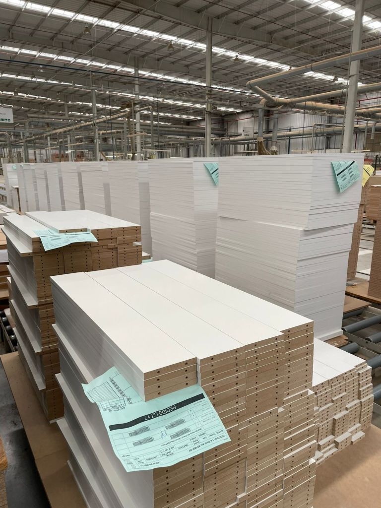 Flat pack furniture components in MDF prepared for assembly and export
